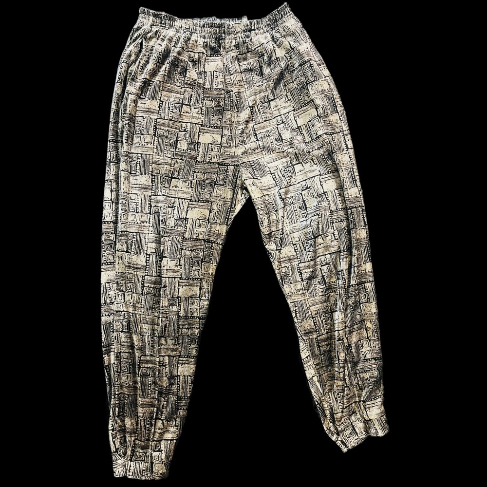 Retro 90s cream and black patterned velour pants